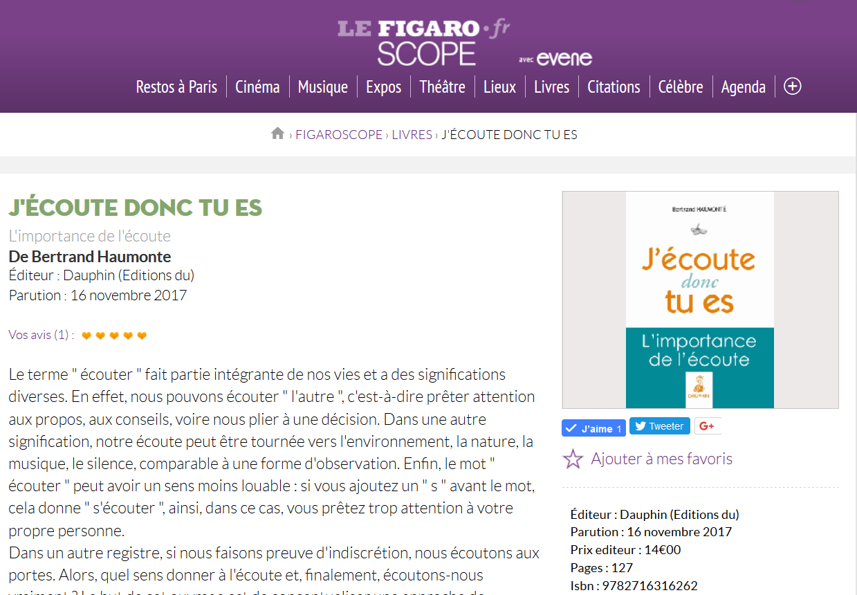 Le Figaro - J'écoute donc tu es de Bertrand Haumonte